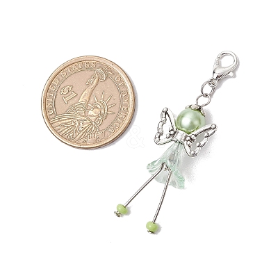 Trumpet Flower Angel Acrylic & Glass Pearl Pendant Decorations HJEW-JM03329-02-1