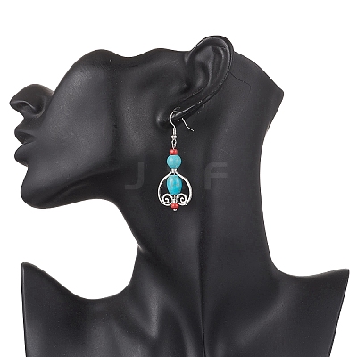 Tibetan Style Alloy Synthetic Turquoise Oval Dangle Earrings EJEW-JE06575-1-1