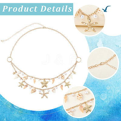 1Pc Starfish Shell Alloy & Resin & Natural Shell Double Layer Tassel Summer Beach Waist Chains for Sexy Bikini AJEW-CY0001-94-1