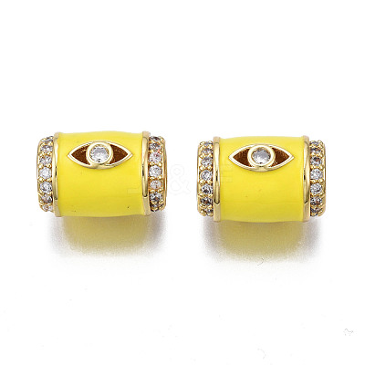 Brass Micro Pave Clear Cubic Zirconia Eye European Beads with Enamel ZIRC-N039-220E-1