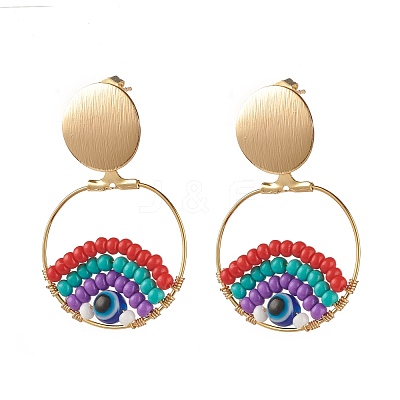 Ring with Evil Dangle Stud Earrings EJEW-JE04717-1