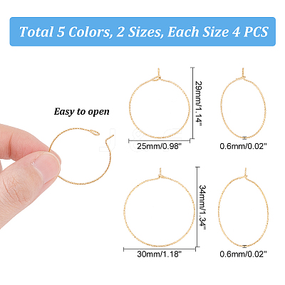 40Pcs 10 Style 316 Surgical Stainless Steel Hoop Earrings Findings STAS-UN0039-39-1