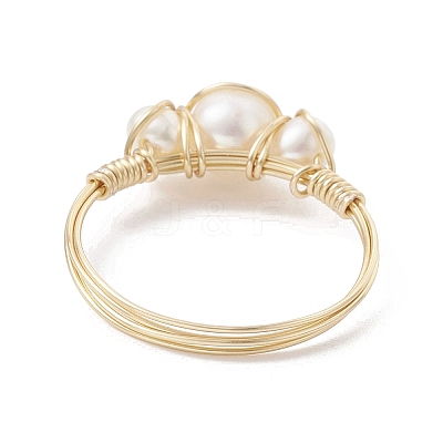 Copper Wire Wrapped Natural Cultured Freshwater Pearl Open Ring RJEW-JR00631-01-1