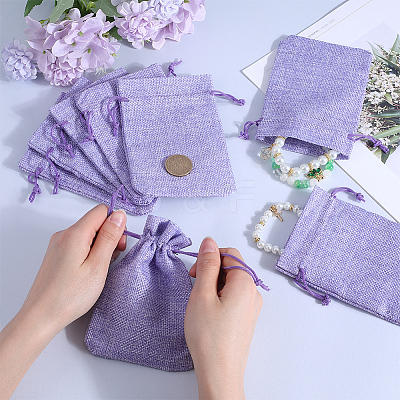 Polyester Imitation Burlap Packing Pouches Drawstring Bags ABAG-BBC0001-02B-03-1