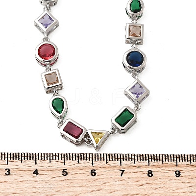 Brass Pave Colorful Cubic Zirconia Geometric Link Chain Necklaces NJEW-P337-01P-1