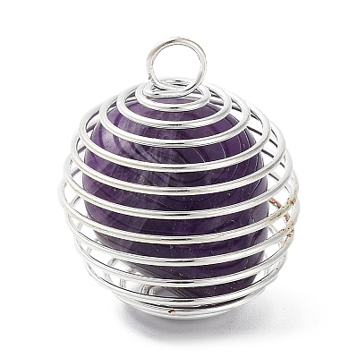 Natural Amethyst Lantern Pendants FIND-PW0010-06G-1