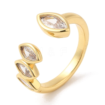 Rack Plating Brass Pave Clear Cubic Zirconia Open Cuff Rings for Women X-RJEW-Q770-31G-1