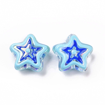UV Plating Rainbow Iridescent Acrylic Beads OACR-A018-04F-1