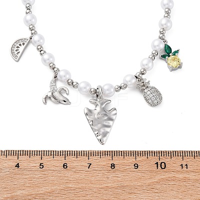 Brass Micro Pave Clear Cubic Zirconia Beaded Necklaces NJEW-Z059-05P-1
