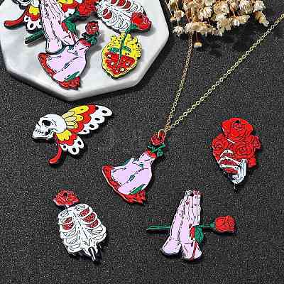 12Pcs 6 Styles Halloween Printed Acrylic Pendants SACR-CJ0001-70-1