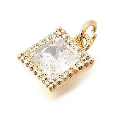 Brass Micro Pave Clear Cubic Zirconia and Glass Pendants KK-N289-04G-1