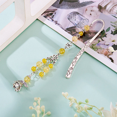 Natural Quartz Crystal Round Beads & Alloy Angel Bookmarks AJEW-TA00054-1