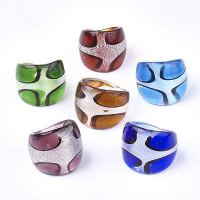 Handmade Silver Foil Lampwork Wide Band Rings RJEW-Q150-M11-B-1-1