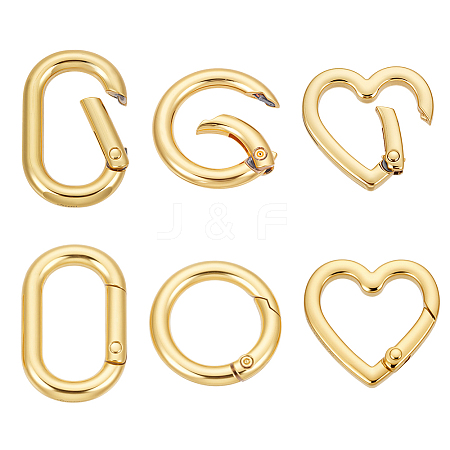 6Pcs 3 Styles Brass Spring Gate Rings KK-GA0002-11-1