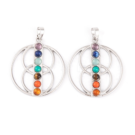 Chakra Natural Tiger Eye & Natural Lapis Lazuli & Natural Carnelian & Synthetic Turquoise & Glass Pendants G-NH0025-11P-1