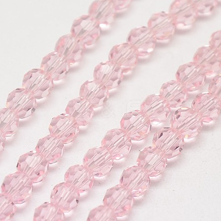 Misty Rose Color Faceted(32 Facets) Round Glass Beads Strands X-EGLA-J042-6mm-19-1