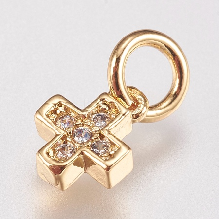 Brass Micro Pave Cubic Zirconia Tiny Cross Charms ZIRC-E147-61G-1