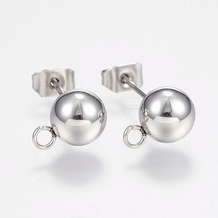 Non-Tarnish 201 Stainless Steel Ball Stud Earring Post STAS-F088-01P-1