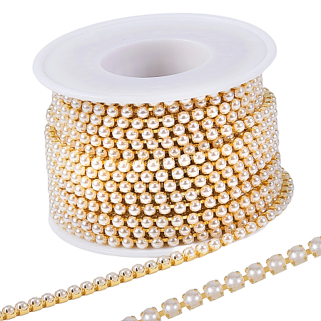 Plastic Pearl Bead Cup Chains CH-WH0013-01A-G-1