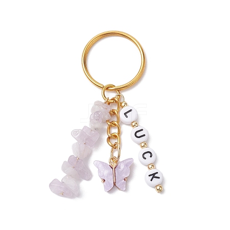 Alloy Acrylic Enamel with Natural Amethyst Keychain KEYC-JKC00805-06-1