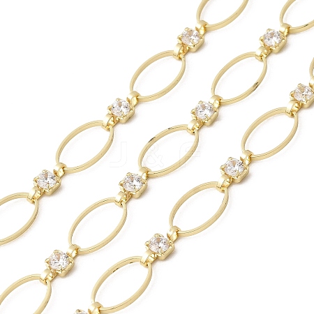 Handmade Brass Pave Clear Cubic Zirconia Oval Link Chains CHC-G027-02LG-1