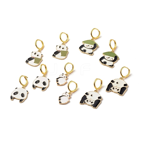 Alloy Enamel Panda Dangle Hoop Earrings for Women EJEW-JE04774-1