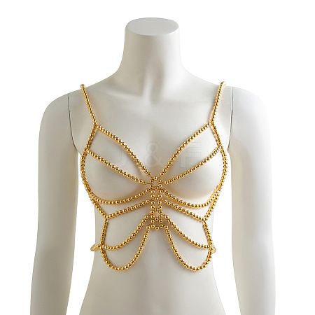 Plastic Imitation Pearl Round Beaded Butterfly Chest Body Chains for Sexy Clothes FS-WG16B6C-07-1