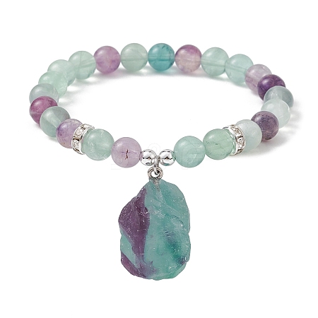 Natural Rainbow Fluorite & Synthetic Hematite Beaded Stretch Bracelet BJEW-JB09760-01-1