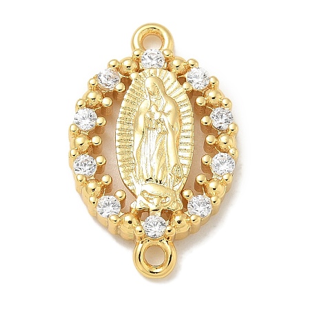 Rack Plating Brass Clear Cubic Zirconia Religion Oval Virgin Mary Connector Charms KK-L224-097G-1