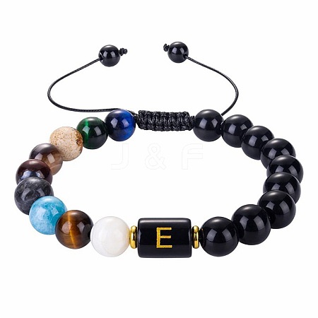 10MM Natural Black Obsidian Alphabet Beaded Braided Bracelets TO2319-5-1