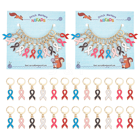 Alloy Enamel Awareness Ribbon Charm Locking Stitch Markers HJEW-PH01815-1