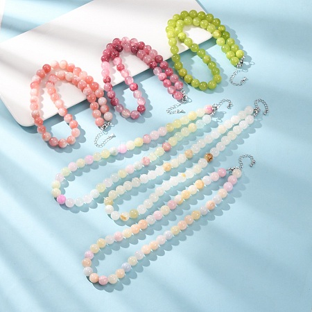 10MM Dyed Natural Green Jade Round Beaded Necklaces GG-CBAA808-04P-D-1