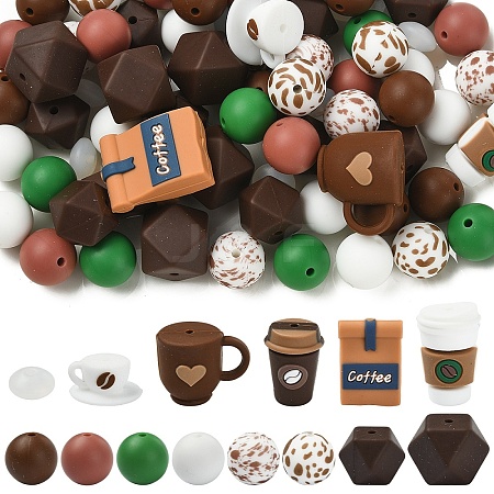 80Pcs 14 Styles Silicone Focal Beads SIL-YW0002-36-1