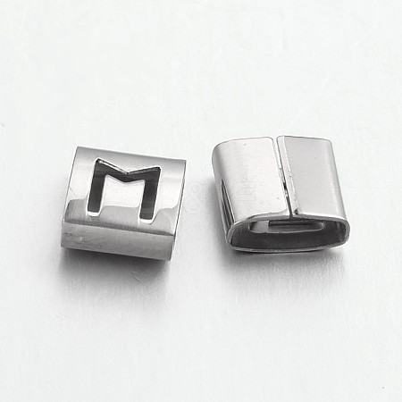 Tarnish Resistant Letter Style 201 Stainless Steel Square Slide Charms STAS-L132-22-1