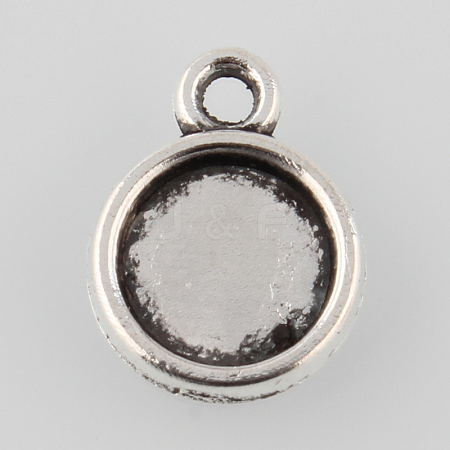 Tibetan Style Antique Silver Alloy Flat Round Pendant Cabochon Settings TIBEP-M022-27AS-1