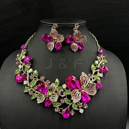 Flower Alloy Glass Pendant Necklaces & Stud Dangle Earrings Sets WGA2AF6-05-1