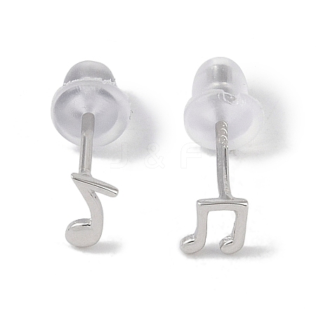 Anti-Tarnish Musical Note Rhodium Plated 999 Sterling Silver Stud Earrings for Women EJEW-S215-15P-1