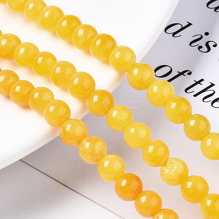 Natural Dyed Yellow Jade Gemstone Bead Strands G-R271-6mm-Y07-1