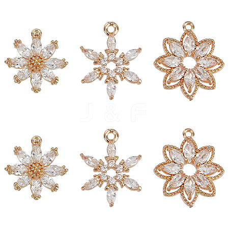 6Pcs 3 Styles Brass Micro Pave Cubic Zirconia Pendants KK-GO0002-31-1