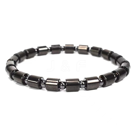 Iron & Synthetic Hematite Column Beaded Stretch Bracelet RD5622-2-1