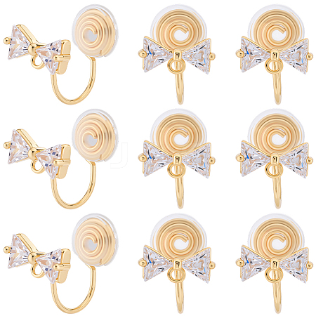 10Pcs Brass Micro Pave Clear Cubic Zirconia Clip-on Earring Findings KK-BBC0022-19-1