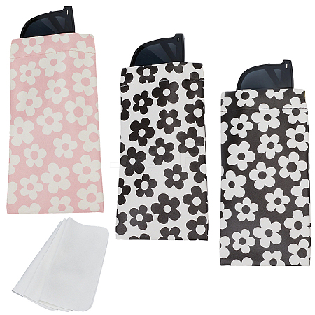 3Pcs 3 Colors Rectangle with Flower Pattern PU Leather Eyelasses Case AJEW-CN0005-64-1