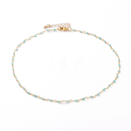 Faceted Round Natural Amazonite Beaded Necklaces NJEW-JN03215-03-1