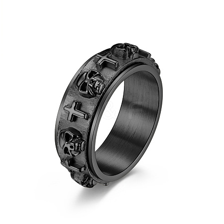 Titanium Steel Skull & Cross Rotatable Finger Ring SKUL-PW0002-015D-B-1
