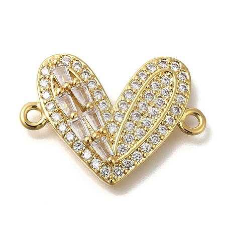 Rack Plating Brass Micro Pave Clear Cubic Zirconia Heart Links Connector Charm KK-P287-52G-02-1