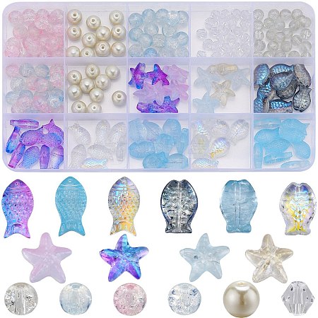 SUNNYCLUE 230pcs 15 Style Transparent Spray Painted & Crackle & Electroplate & Imitation Pearl Glass Beads DIY-SC0023-33-1