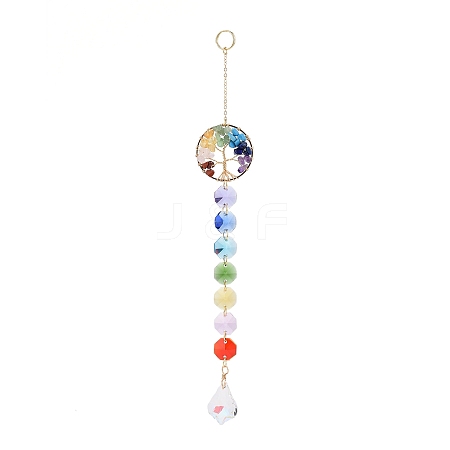 Natural & Synthetic Mixed Gemstone Tree with Glass Window Hanging Suncatchers HJEW-JM00853-02-1