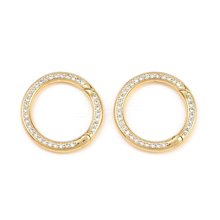 Brass Micro Pave Clear Cubic Zirconia Spring Gate Rings KK-H292-06G-1