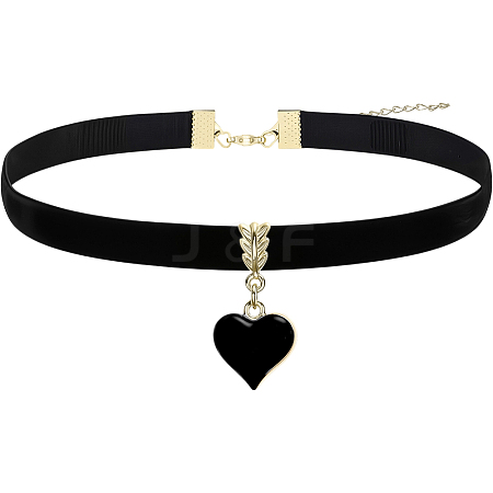 Alloy Enamel Heart Pendant Black Velvet Choker Necklaces for Women NJEW-WH20014-01B-1