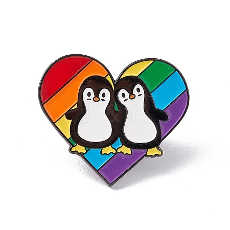 Rainbow Color Pride Flag Heart with Penguin Enamel Pin JEWB-G019-17B-1